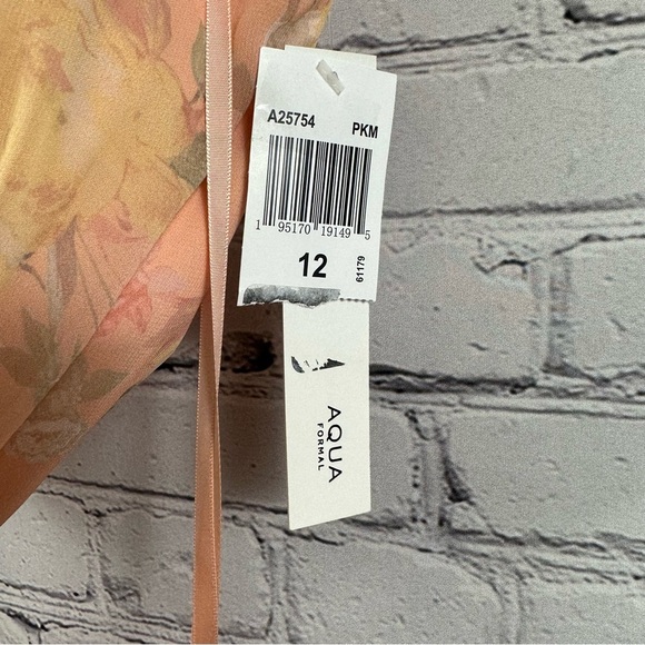 Aqua Formal Floral Cutout A-Line Long Gown Dress Ruffle Skirt Peach 12 NWT - Picture 7 of 8